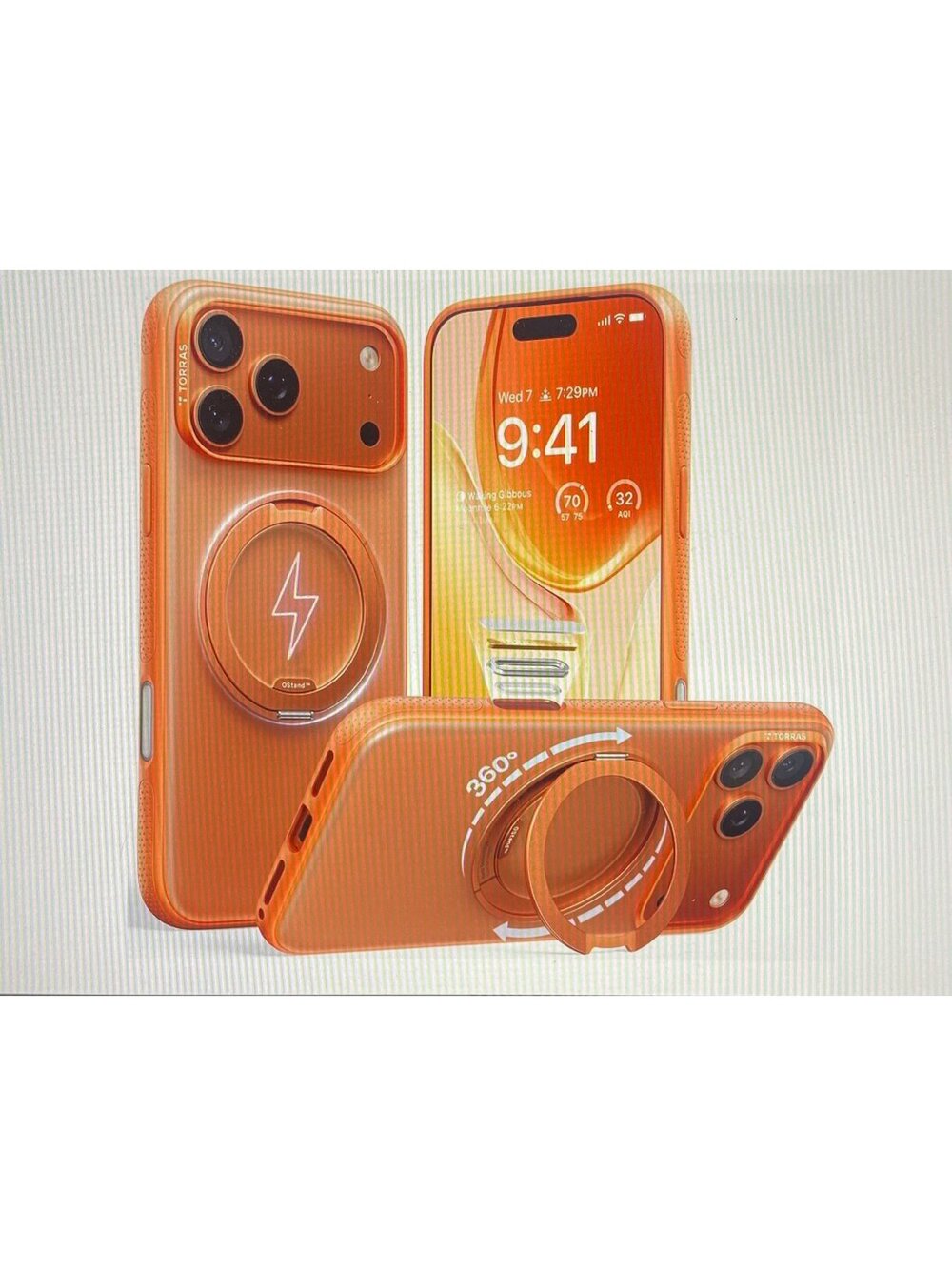 Torras Magnetic Stand Case for iPhone 17 Pro Translucent Cosmic Orange